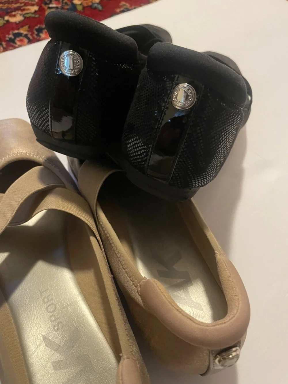 Anne Klein Sport Crisscross Ballet Flats in Beige and Black - Picture 5 of 8